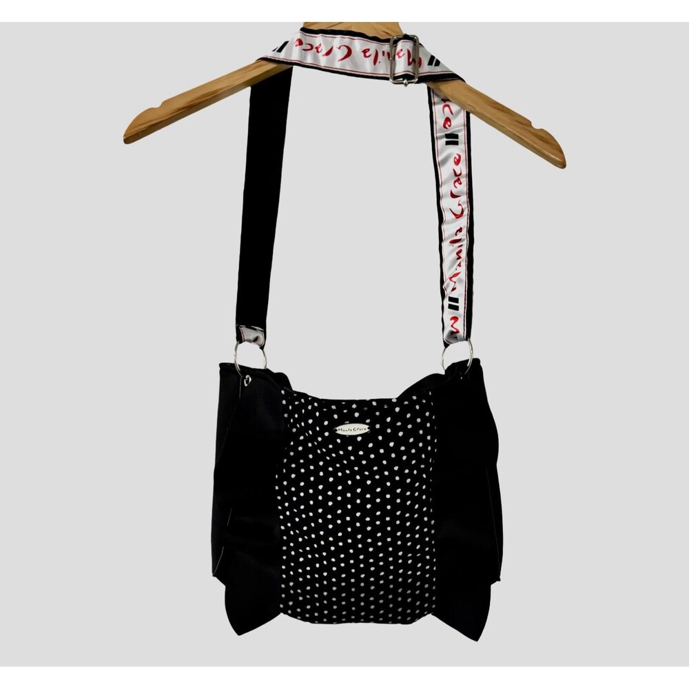 Manila Grace Black White Polka Dot Ruffle Spell Out Strap Shoulder Bag NWT READ